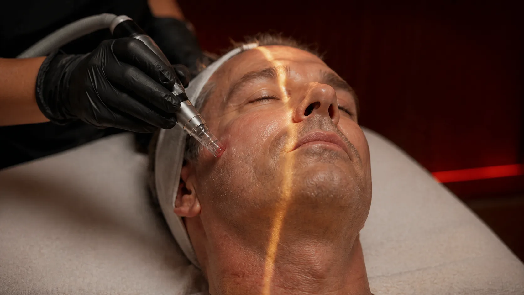 Client receiving a non-invasive facial treatment